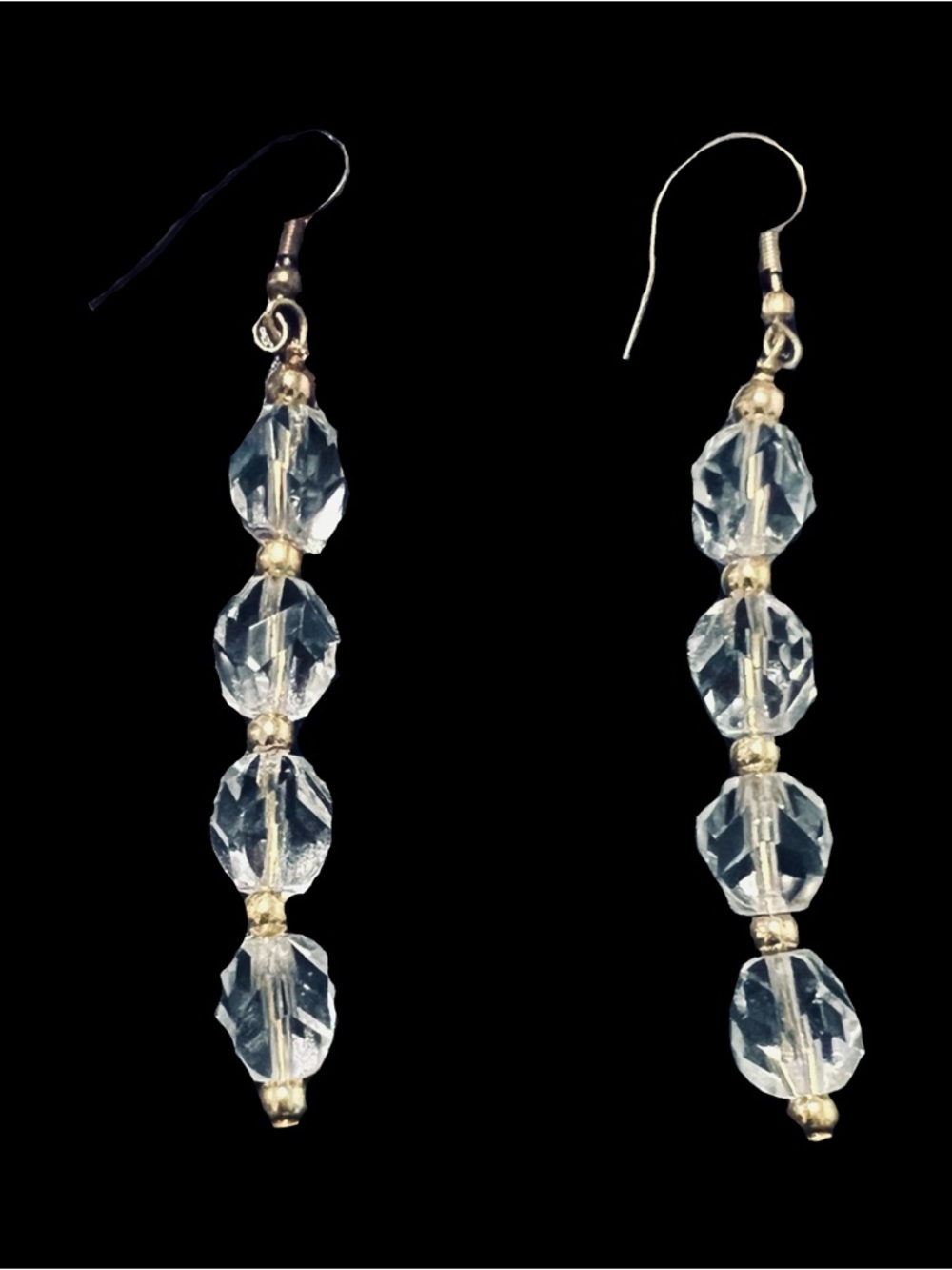 Clear Crystal Bead Drop Earrings with Gold Accents - Women Jewelry